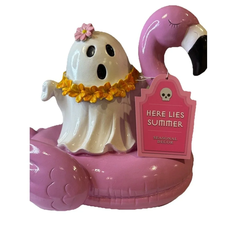 HERE LIES SUMMER Ghost W/‎ Flowers On Flamingo Float Halloween SUMMERWEEN 2025